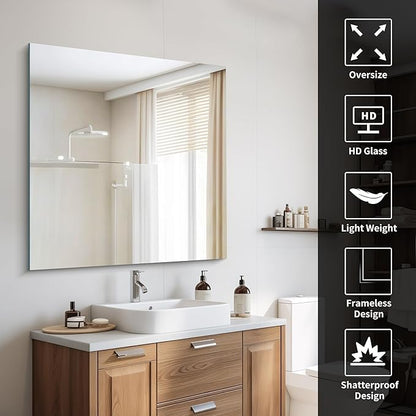 CILIBER Frameless Mirror, 39x39 inch Square Bathroom Mirrors - Image 3