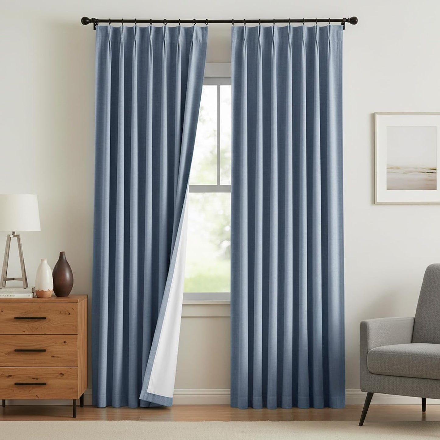 Pinch Pleated Curtains 100% polyester Curtains 102 Inches Long for Bedroom Living Room, Natural Memory Trained Thermal Insulated Room Darkening Window Pleat Drapes with Hooks, 2 Panels