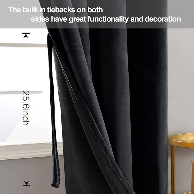 JIUZHEN Black Velvet Curtains 108 inches - Image 3