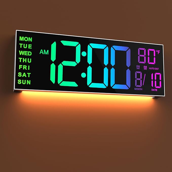 JALL 16" Large Digital Wall Mount Clock, Count Down Timer, Big LED, 8 RGB Color by JALL