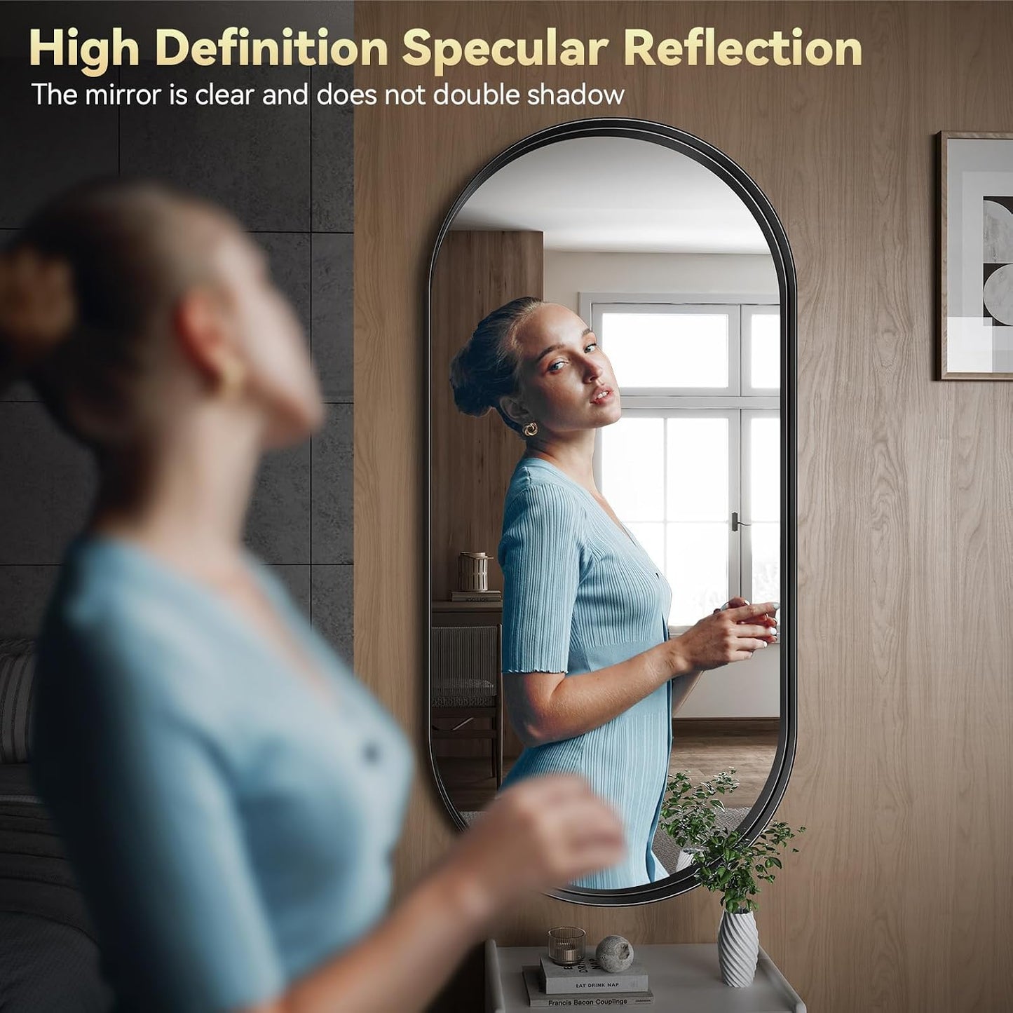 Brightify 20x53 Inch Black Oval Full Length Mirror for Bathroom, Oversized Large Mirror, Vanity Mirrors Metal Frame, Wall Mounted Mirror for Entry Wall Decorative Hang Vertical and Horizontal