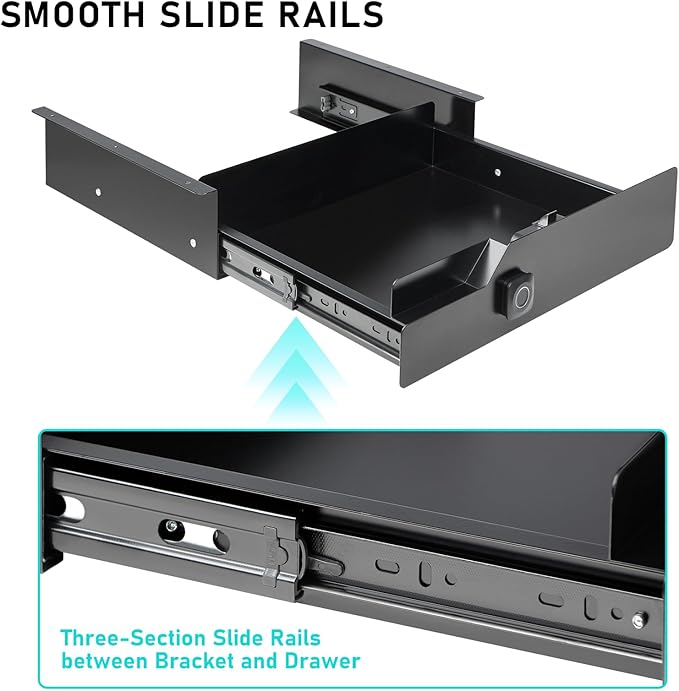 Under Desk Drawer Storage with Fingerprint Lock, Slide Out Metal Organizer - Image 8
