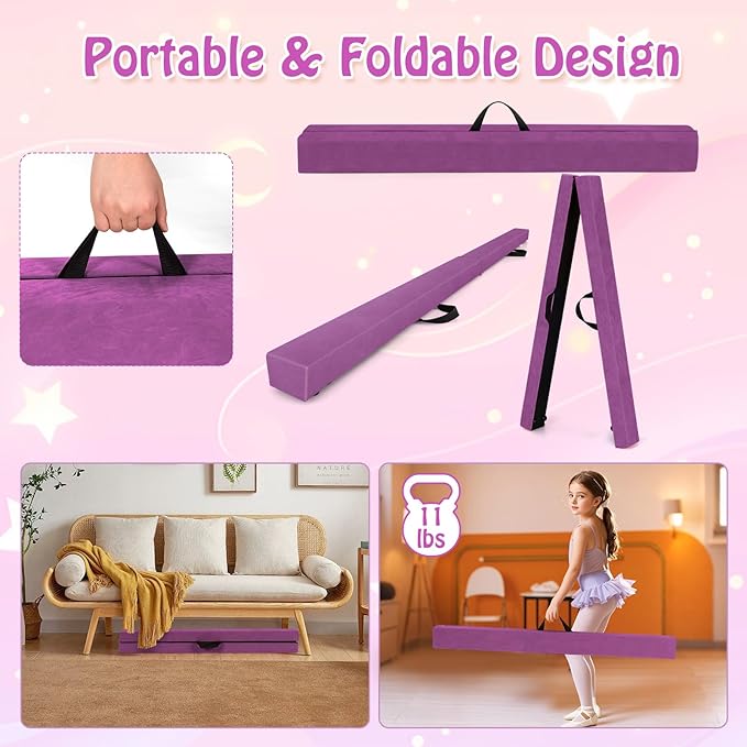 Giantex 7FT/8FT/9FT Balance Beam, Folding Gymnastics Beam w/Carry Handles - Image 2