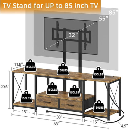 LED TV Stand with Mount and Power Outlet & Fabric Drawers - Image 2