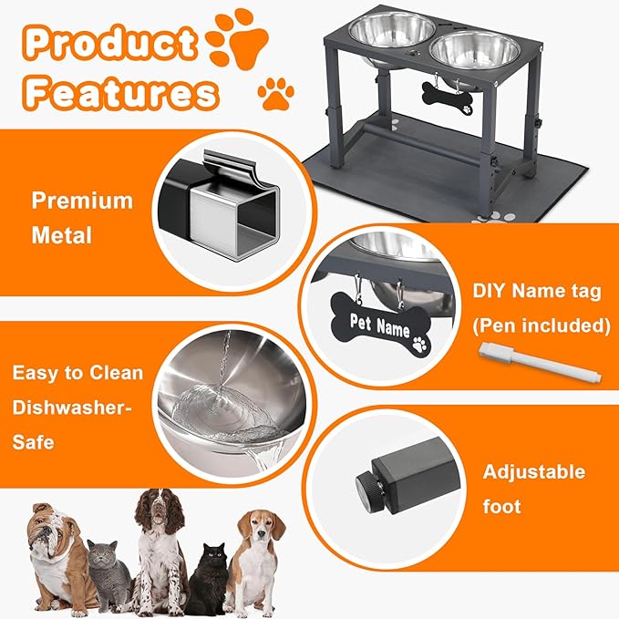 Elevated Dog Bowls, 4 Height Adjustable Metal Raised Bowl Stand - Image 7