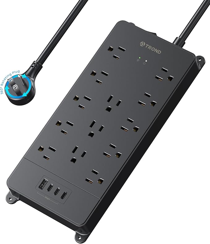 TROND 360° Rotating Flat Plug, Surge Protector Power Strip, 13AC Widely Spaced - Image 9