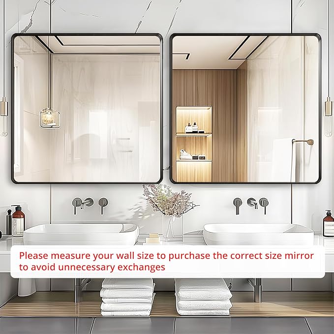 Fabuday Black Bathroom Mirror Wall Mounted- 36x36 Inch Big Framed Mirror - Image 2