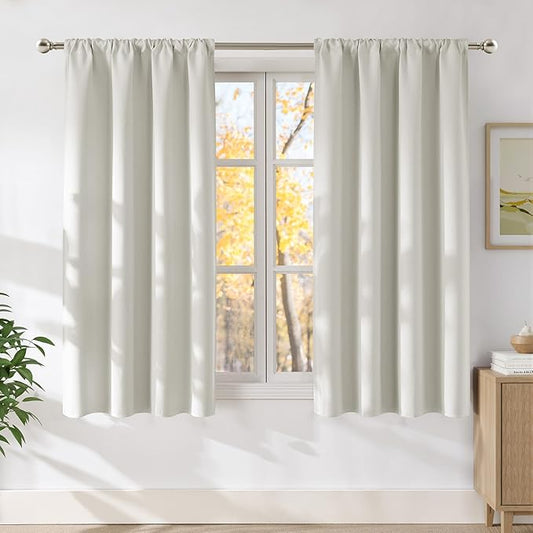NICETOWN Natural Faux Linen Room Darkening Rod Pocket Curtains 63 inch Length by NICETOWN