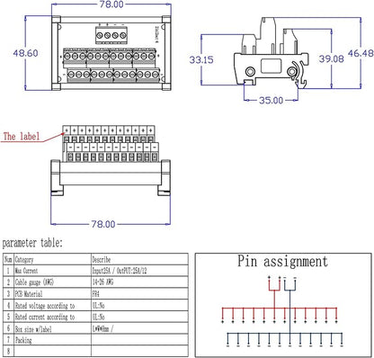 ANMBEST 2 in 12 Out Terminal Blocks Module, 25A DIN Rail and Panel Mounting - Image 5