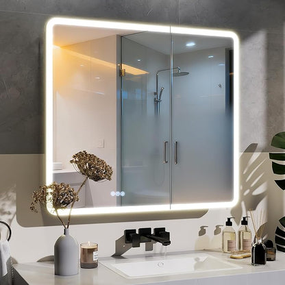 BEAUTYPEAK 36 x 32 LED Bathroom Medicine Cabinet Mirror, Adjustable Shelves - Image 8