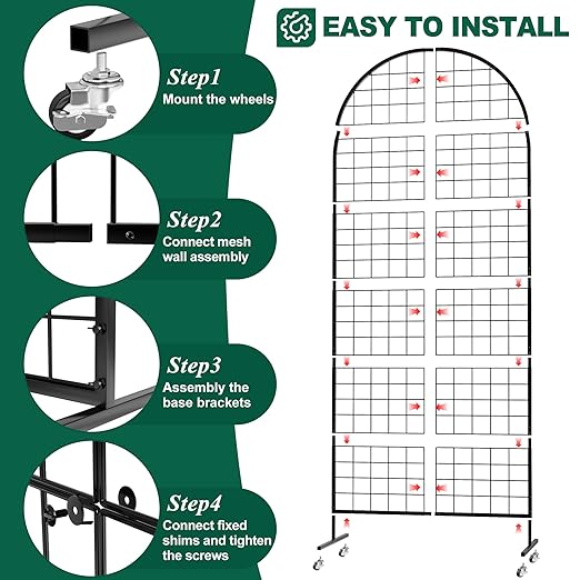 Asee'm Grid Wall Panels Display Stand 2.6' x 5.8' FT Black Movable Wire Grid - Image 3