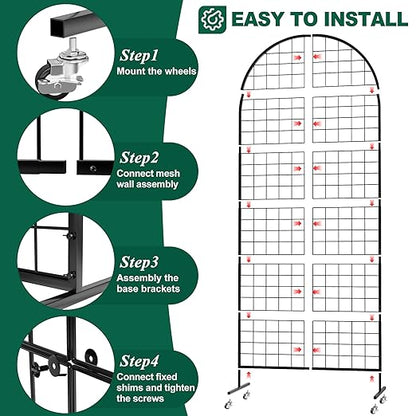 Asee'm Grid Wall Panels Display Stand 2.6' x 5.8' FT Black Movable Wire Grid - Image 3