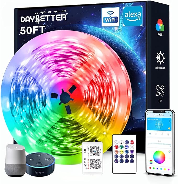 DAYBETTER Smart WiFi Led Lights, 50 FT RGB Led Strip Lights Compatible by DAYBETTER