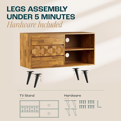 Bme Georgina 45 Inch Solid Wood TV Stand, Under 10 Minutes Assembly - Image 2