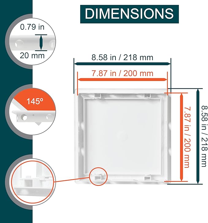 8" x 8" White Plastic Access Panel. Service Shaft Door Panel. Plumbing - Image 2