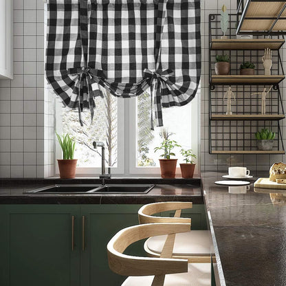 Buffalo Check Plaid Balloon Drape Gingham Shade Tie Up Roman Valance Rod Pocket Classic Window Treatment Semi Blackout Curtains for Small Window Farmhouse Kitchen, 1 Panel, 55" Long, Black