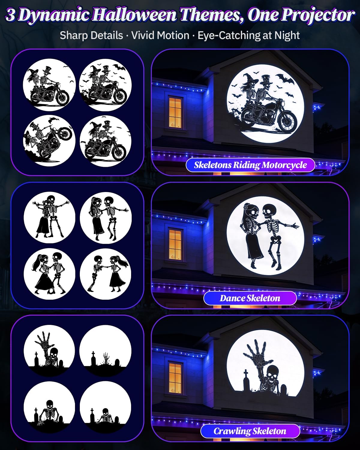 3 in 1 Halloween Projector Lights, Dynamic Halloween Projector Outdoor