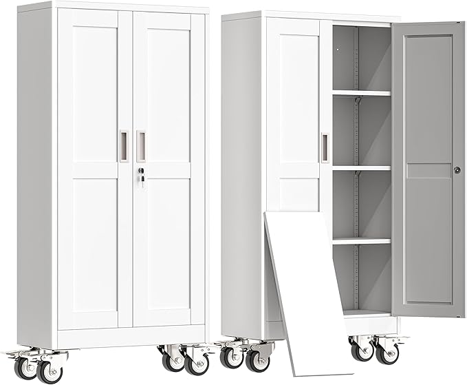 61" H Metal Garage Storage Cabinet, Rolling Tool Cabinet by erosoei