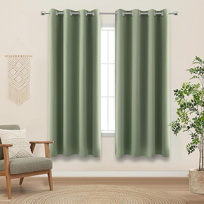KOUFALL 64 Inch Curtains Sage Green Blackout Curtains Boho Decor by KOUFALL