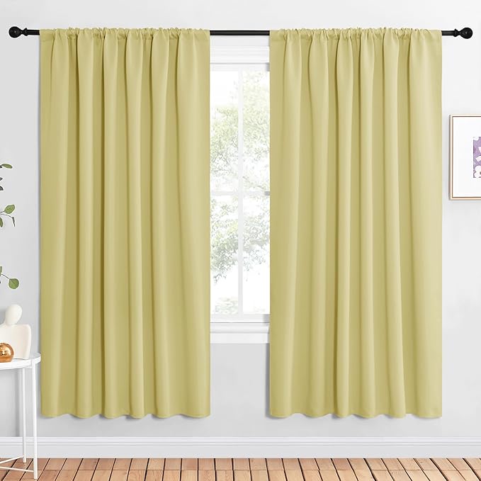 NICETOWN Bedroom Window Curtain Panels, Paler Yellow, 2 Panels, 62 in x 72 in by NICETOWN