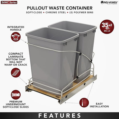 Rev-A-Shelf Steel Bottom Mount Double 35 Quart 8.75 Gallon Waste Bin Trash - Image 3