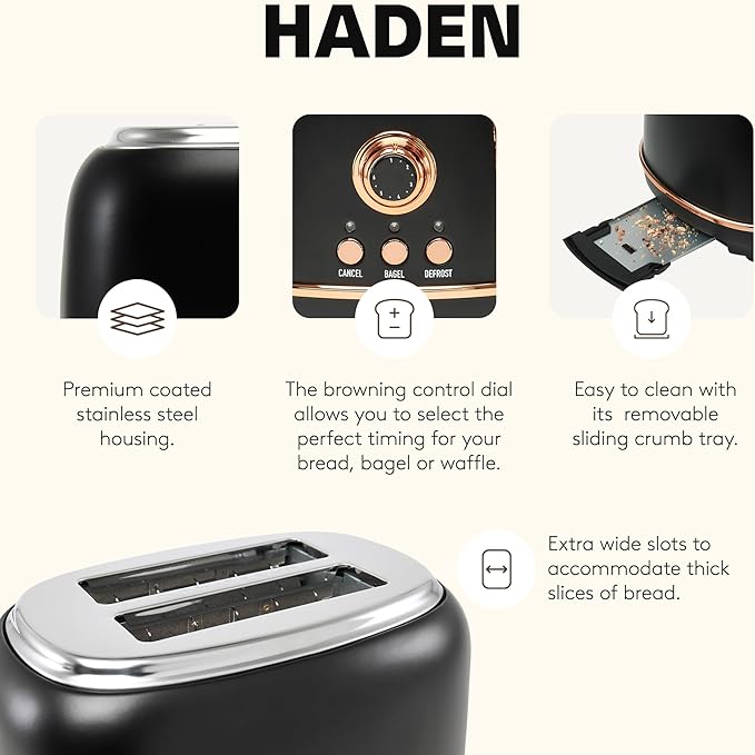 Haden Heritage 2 Slice Wide Slot Stainless Steel Toaster - Image 3
