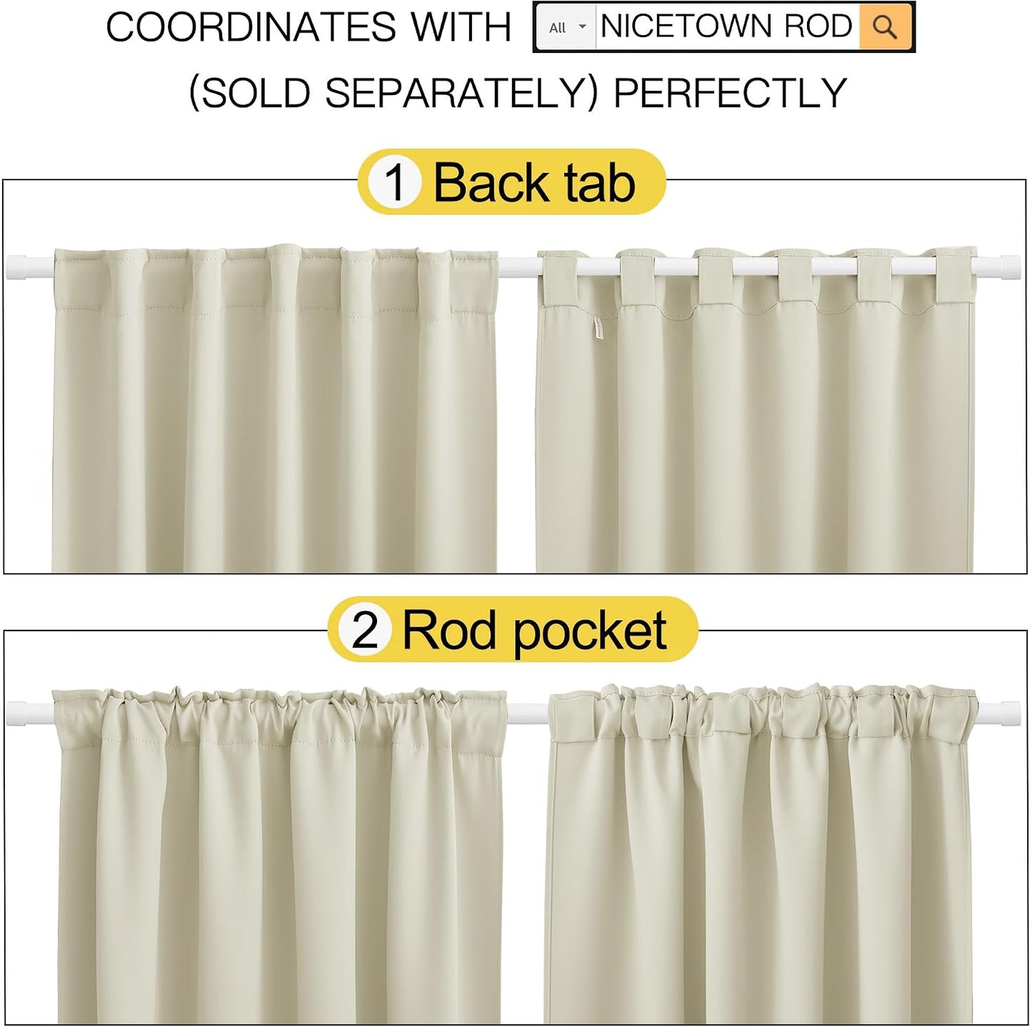 NICETOWN Blackout Window Curtains for Living Room - (Beige Color) 34x48 Inch, 2 Panels Set, Thermal Insulated Room Darkening Blackout Drapes/Draperies with Rod Pocket & Back Tab for Loft