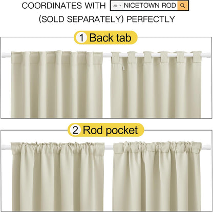 NICETOWN Blackout Window Curtains for Living Room - (Beige Color) 34x48 Inch, 2 Panels Set, Thermal Insulated Room Darkening Blackout Drapes/Draperies with Rod Pocket & Back Tab for Loft