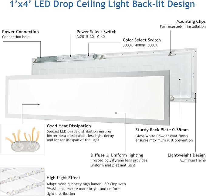 CycevSun 8 Pack 1x4 LED Flat Panel Light Drop Ceiling, 0-10V Dimmable - Image 7