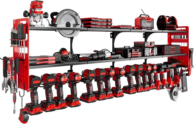 64" Power Tool Organizer Wall Mount, 16 Slots, 3-Tier Drill & Cordless Tool by Seeahead