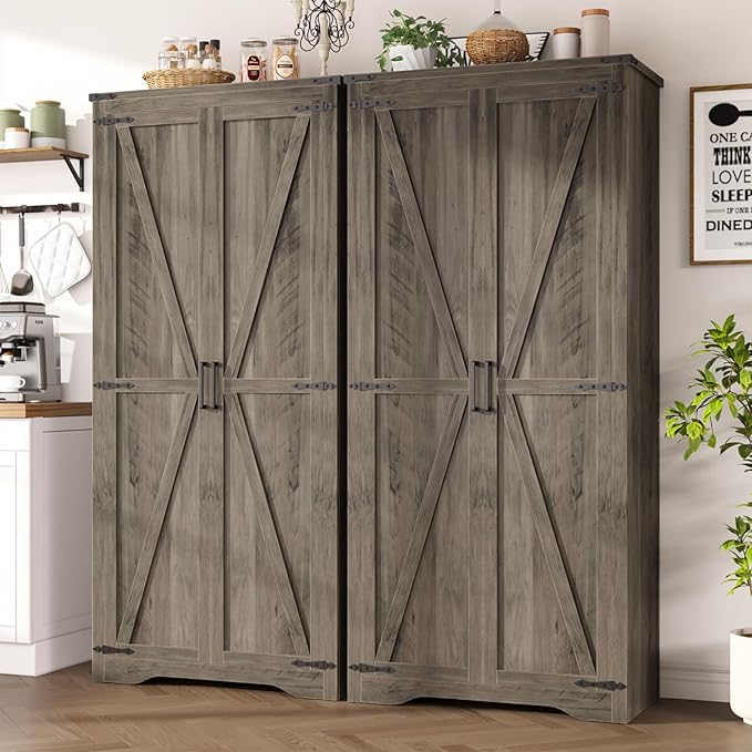 Tall Storage Cabinet with Adjustable Shelves, Farmhouse Pantry Organize with 2 - Image 9