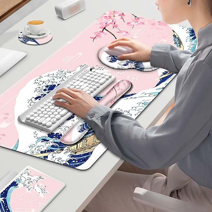 Gaming Mouse Pad, Large Desk Mat, Cute Desk Pad Protector, Japanese Wave of - Image 9