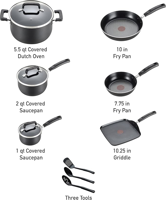 T-fal Signature Nonstick Cookware Set 12 Piece, Oven Broiler Safe 350F - Image 2