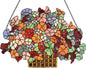 Bieye W10036 Forget-me-nots Flower Myosotis Decorated Basket Tiffany Style Stained Glass Window Panel with Chain, 24" W x 17" H