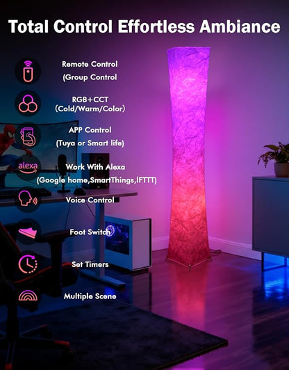 LEONC RGB+CCT Floor Lamp with Remote, 1800lm LED Tuya Smart 9W×2 Bulbs - Image 3