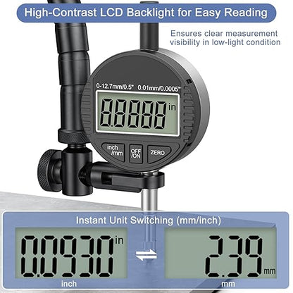 HDLNKAK Electronic Digital Dial Indicator Gauge 0-12.7mm/0.5” Inch/Metric - Image 3