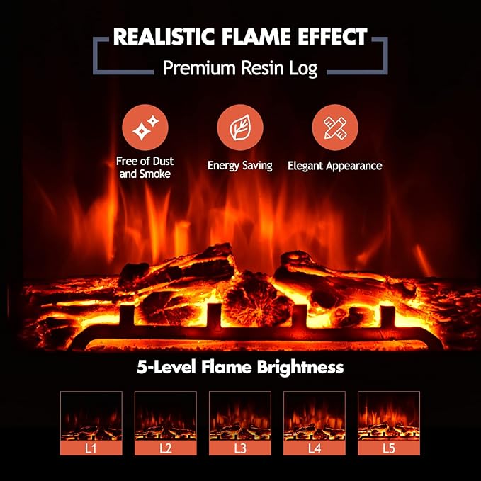Giantex 18" Electric Fireplace Insert Heater, Wall Recessed/Mounted Fire Places - Image 7
