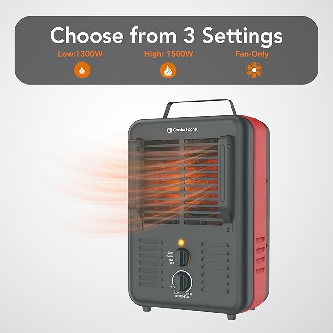 Comfort Zone Utility Space Heater, 1500W Electric Garage Heater - Image 2