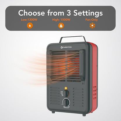 Comfort Zone Utility Space Heater, 1500W Electric Garage Heater - Image 2