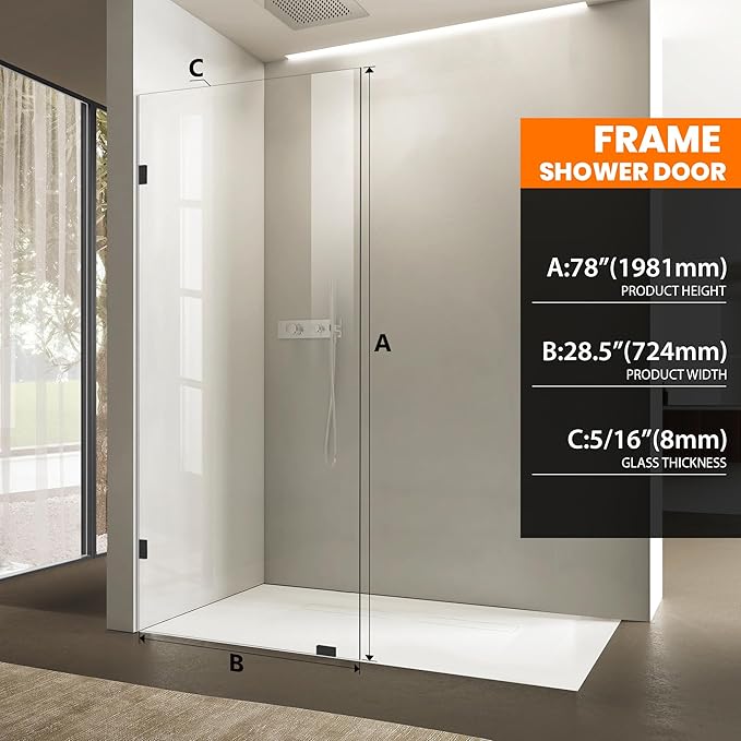 Shower Glass Door 28.5 * 78 Inch, Bathroom Frameless Fixed Shower Glass Panel - Image 2