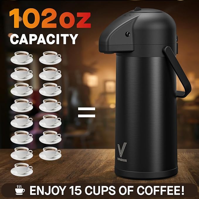 Airpot Coffee Carafe for Keeping Hot - 102 OZ/ 3.0L Coffee Dispenser - - Image 5