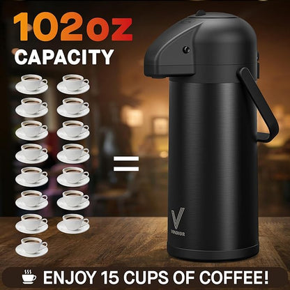 Airpot Coffee Carafe for Keeping Hot - 102 OZ/ 3.0L Coffee Dispenser - - Image 5