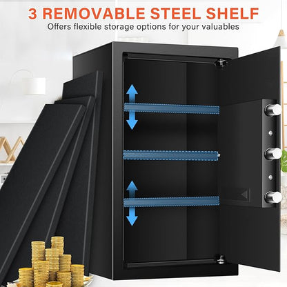 Safe Box with Fireproof Waterproof Bag, Home Safe with Keys & Pass Code & Wall - Image 3