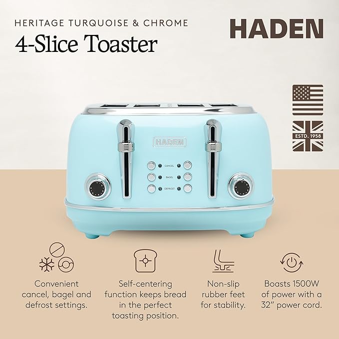 Haden Heritage 4 Slice Wide Slot Stainless Steel Toaster - Image 2