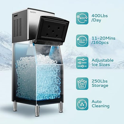 EUHOMY Commercial Ice Maker Machine 400Lbs/24H, SECOP Compressor&ETL Approval - Image 2