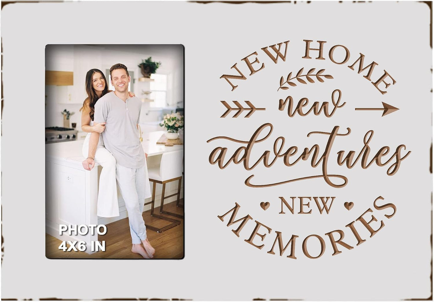 Yudarte Housewarming Gifts For New Home - Engraved White Rustic Picture Frame 4x6 Inches Photo - Unique First Time House Owner Gifts for Men and Women