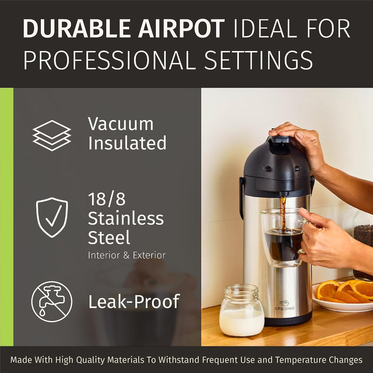 Cresimo Coffee Carafe with Pump 102oz / 3L Airpot Large Hot Water Dispenser