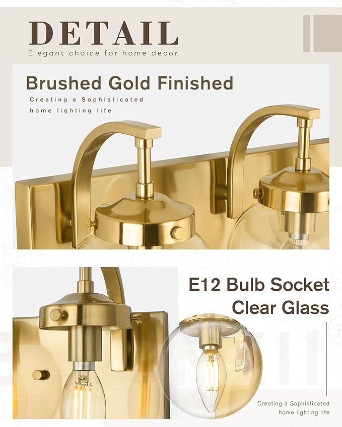 Beionxii 4-Light Bathroom Vanity Light Fixtures, 3 Light Brushed Gold Bathroom - Image 2