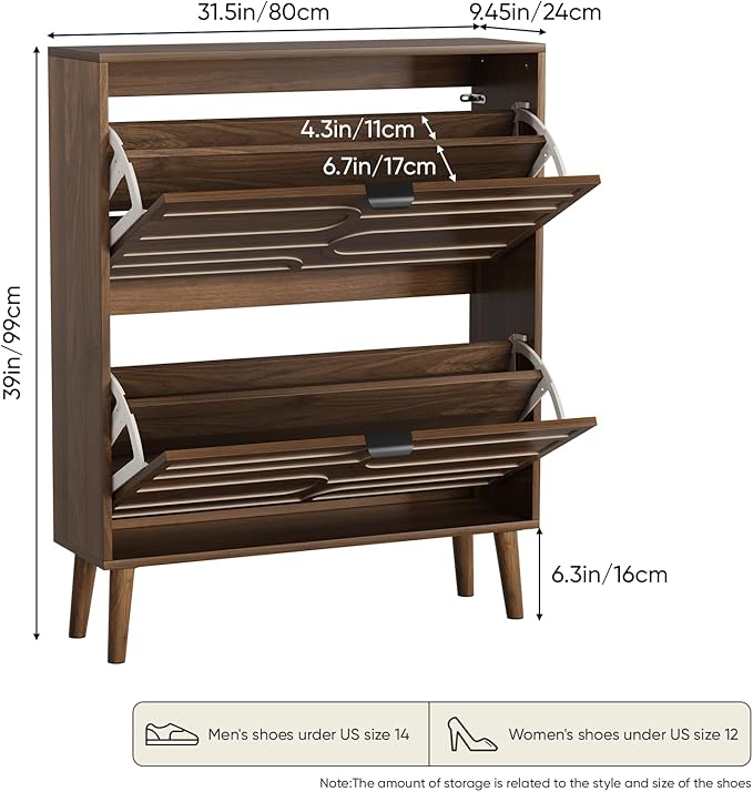 Shoe Cabinet with 2 Flip Drawers, Freestanding Shoe Storage Cabinet with Fluted - Image 2