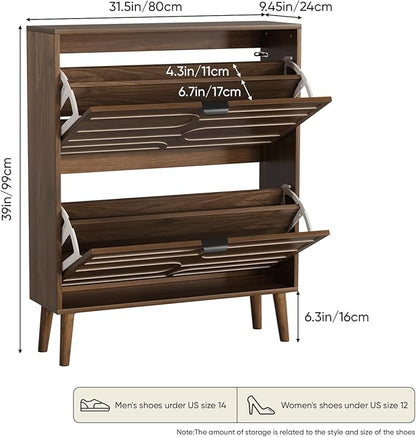 Shoe Cabinet with 2 Flip Drawers, Freestanding Shoe Storage Cabinet with Fluted - Image 2